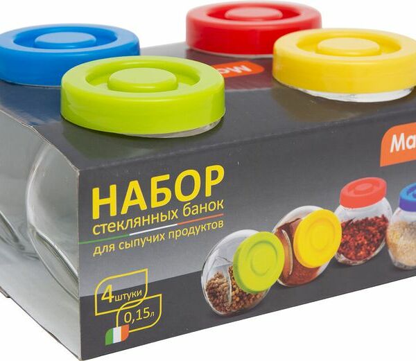 Набор банок Mallony Vaso стеклянных с пластиковыми крышками, 4х15мл