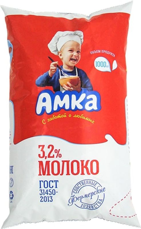 

Молоко Амка пастеризованное, 3.2%, 1 л