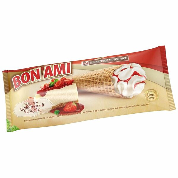 Мороженое Башкирское Мороженое Bon Ami Клубничный чизкейк рожок