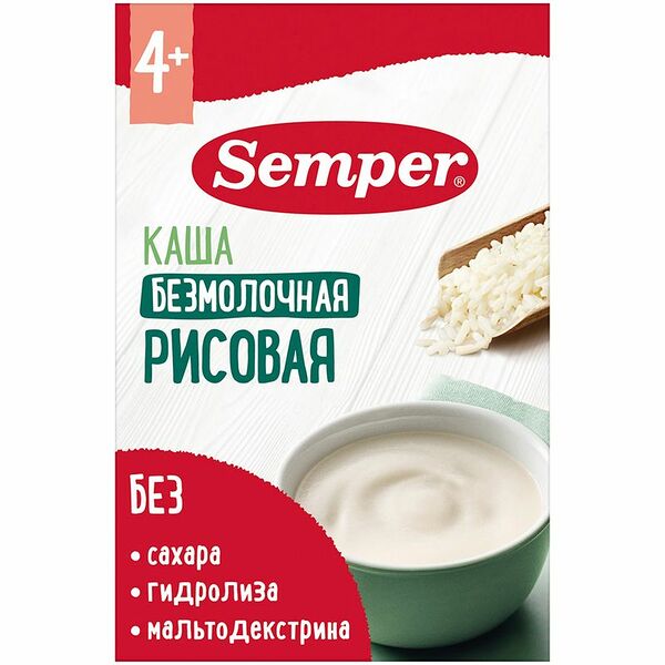 Каша детская Semper безмолочная рисовая, с 4 месяцев