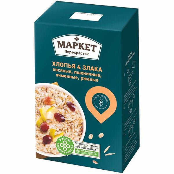 Хлопья 4 злака Маркет Перекрёсток, 400г