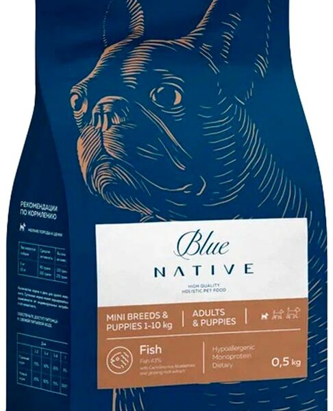Сухой корм для щенков Blue Native Holistic и собак мелких пород Лосось 500г