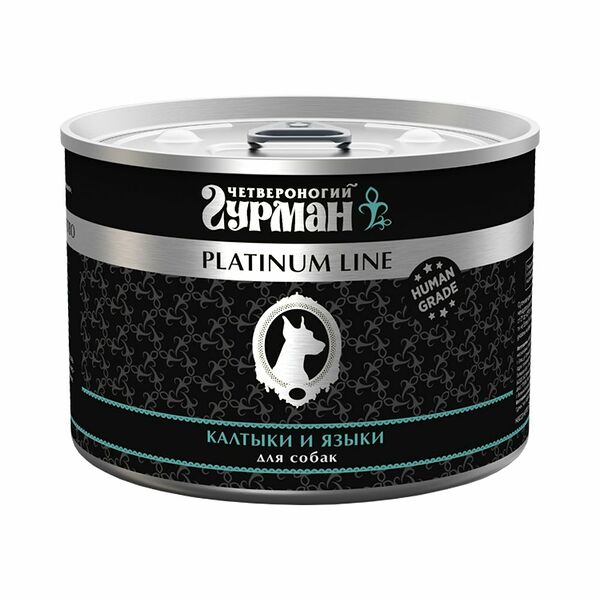 Корм для собак ЧЕТВЕРОНОГИЙ ГУРМАН Platinum Line Калтыки и языки конс.525г