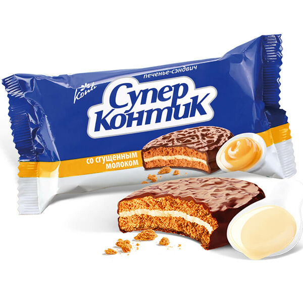 Печенье Супер-Контик 100г со сгущенным молоком в шоколадной глазури Konti