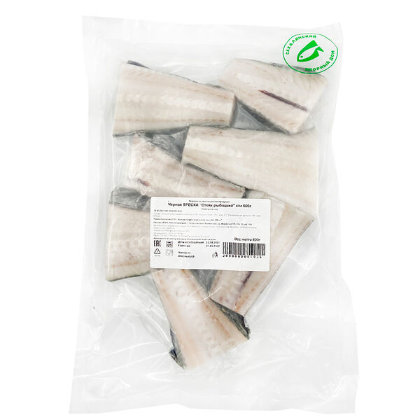 Черная треска (угольная), Стейк рыбацкий свежемороженый, Икорный, 600 г