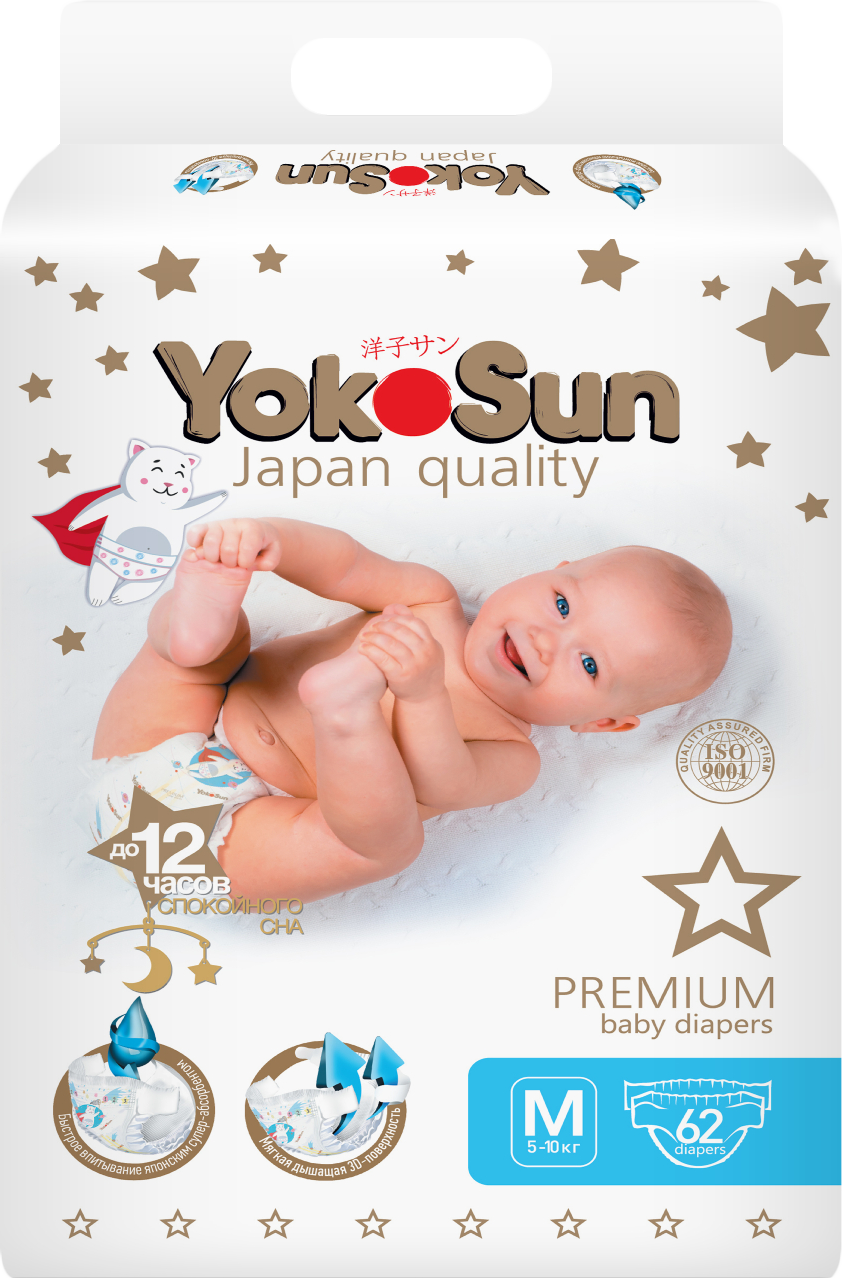 

Подгузники YokoSun Premium M 5-10 кг, 62 шт.