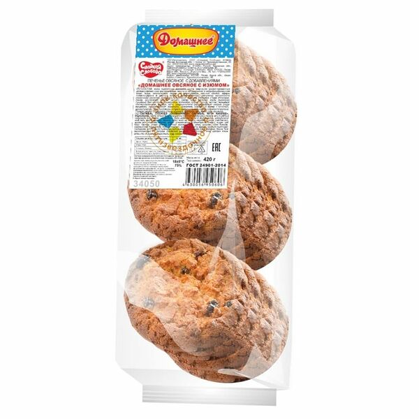 Печенье Сладкая Слобода Домашнее овсяное с изюмом, 420г