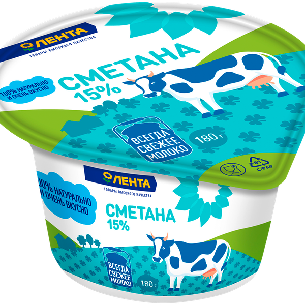Сметана ЛЕНТА 15%, без змж