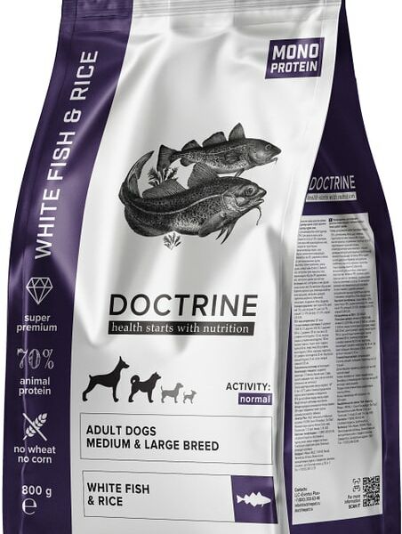 Сухой корм для собак Doctrine для средних и крупных пород с белой рыбой и рисом 800г