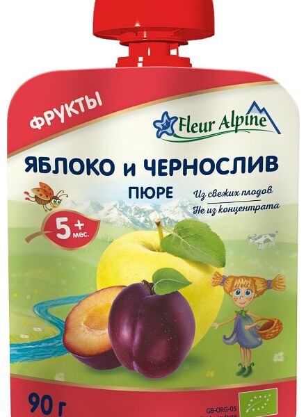 Пюре Fleur Alpine Organic Яблоко и чернослив с 5 месяцев 90г