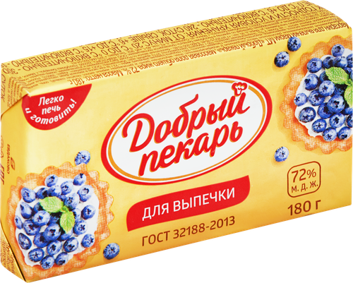 

Маргарин ДОБРЫЙ ПЕКАРЬ Для выпечки 72%, 180г