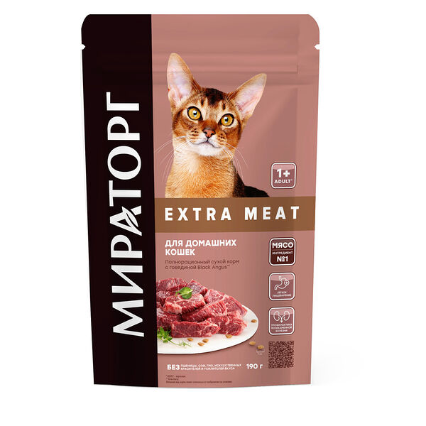 Корм сухой для домашних кошек старше 1 года с говядиной Black Angus Мираторг Extra Meat