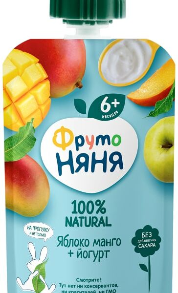 Пюре ФрутоНяня из Яблок и Манго с йогуртом 90г