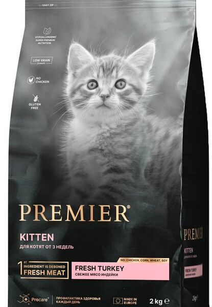 Сухой корм для котят Premier Cat Turkey Kitten Свежая индейка 2кг