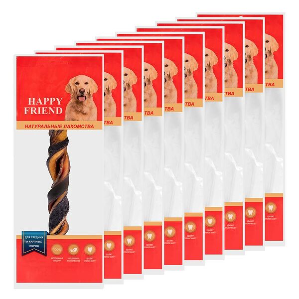 Лакомство для собак HAPPY FRIEND Спиралька говяжья двойная для средних и крупных пород (упаковка - 10 шт)