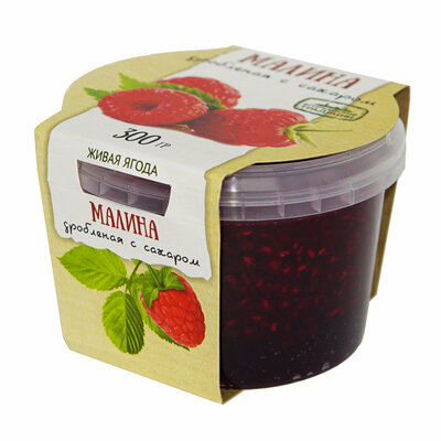Малина Живая ягода дробленая с сахаром, 300 г