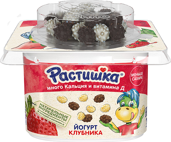 Йогурт детский Растишка клубника со злаковым драже в шоколаде, с 3 лет, 3%