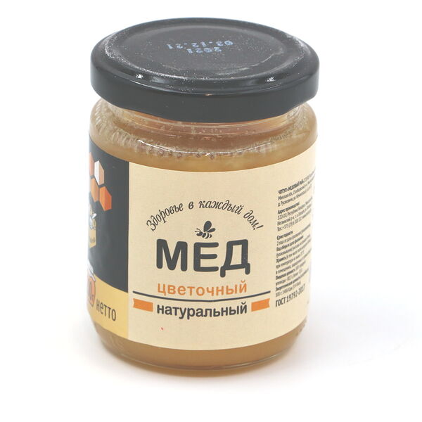 Мед натуральный цветочный  Медовый рай  ст/бан вес 200г.