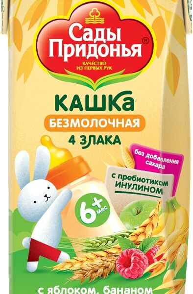 Кашка Сады Придонья 4 злака безмолочная с яблоком бананом и малиной 125мл