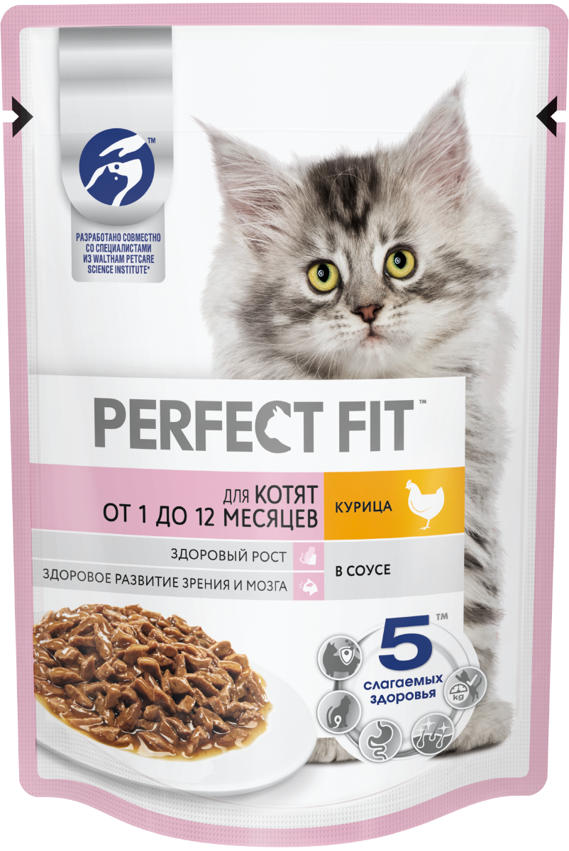 

Влажный корм Perfect Fit с курицей в соусе для котят от 1 до 12 месяцев 75 г