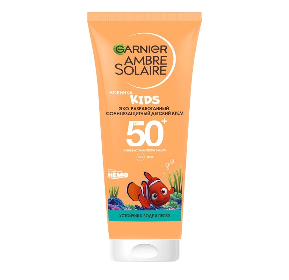 

Эко-разработанный солнцезащитный детский крем Garnier Ambre Solaire Kids Немо SPF 50+ 100 мл