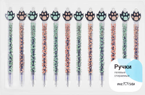 

Ручка гелевая Meshu Cute paws стираемая, автоматическая, синий, 0,5мм, в ассортименте