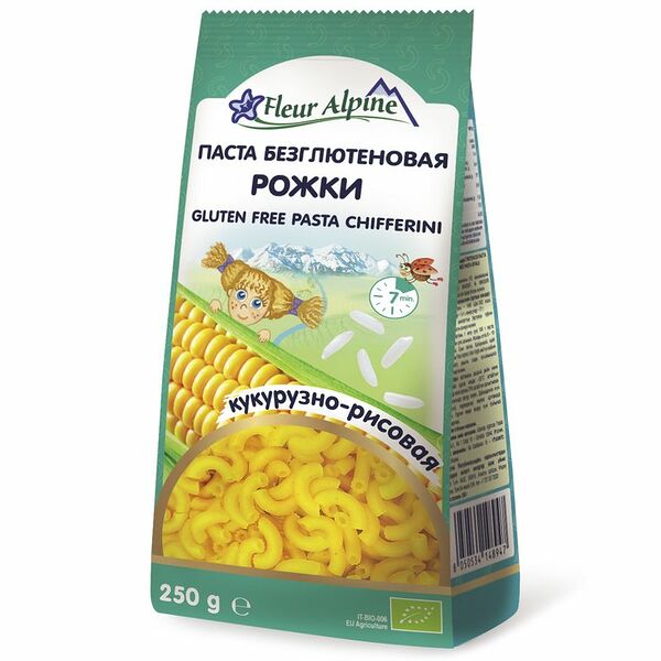 Макаронные изделия кукурузно-рисовые Рожки Fleur Alpine безглютеновые 250г
