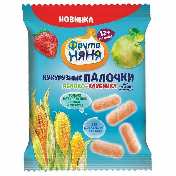 Палочки кукурузные ФрутоНяня Яблоко и клубника с 12 месяцев