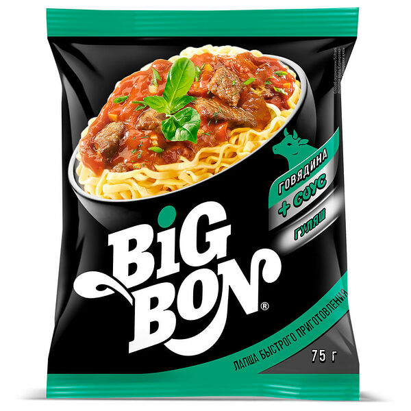 Лапша Big Bon 75г говядина + соус гуляш б/п