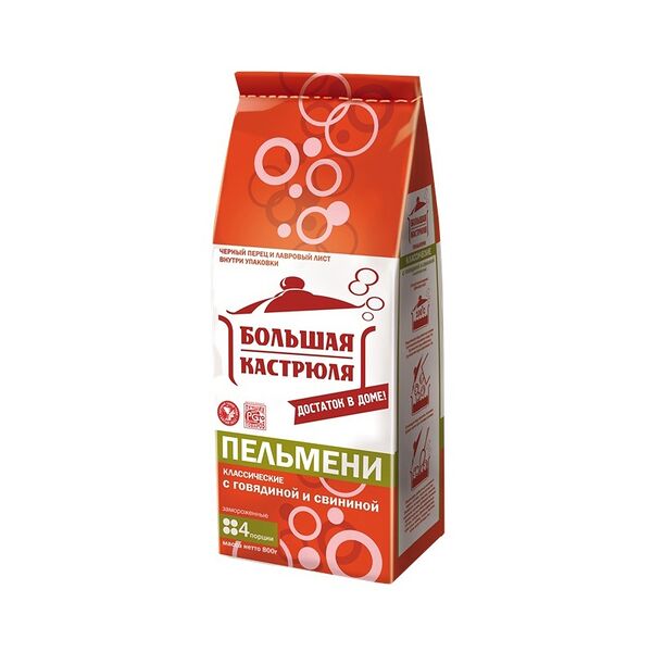 Пельмени Большая кастрюля классические с говядиной и свининой 800 г