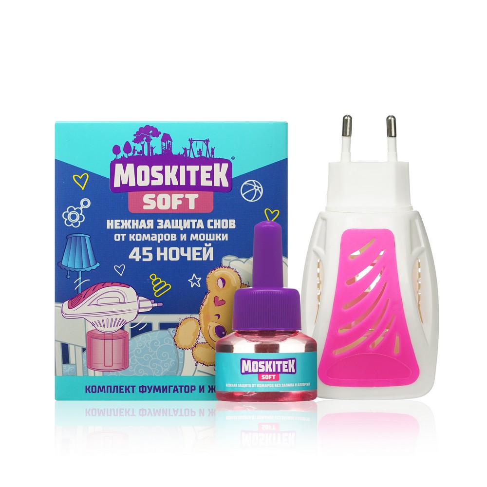 

Набор Moskitek Soft Надежная защита 45 ночей фумигатор и жидкость от комаров