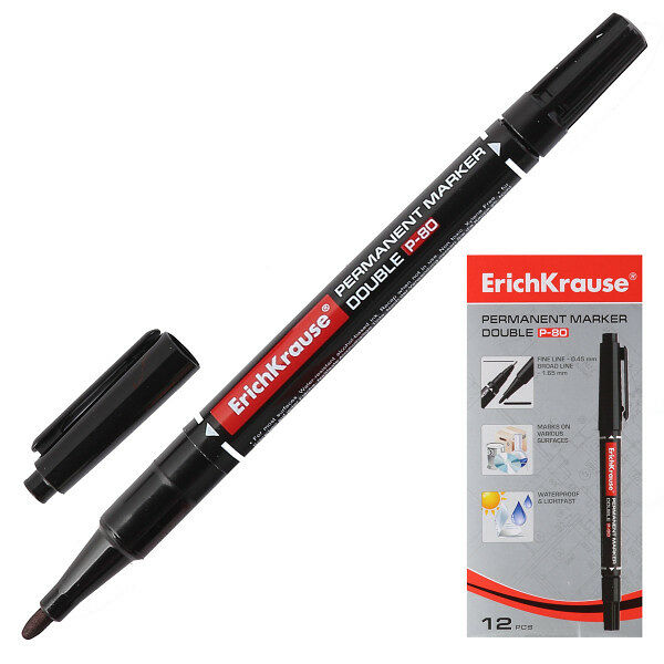 Маркер перманентный двухсторонний ErichKrause Double P-80, черный  48183