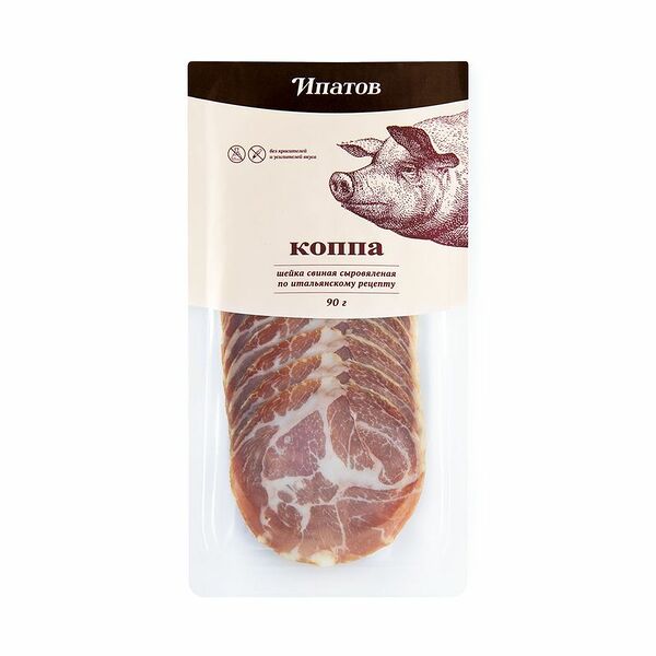 Продукт Мясной Ипатов Коппа свиной сыровяленый категории А, 90г