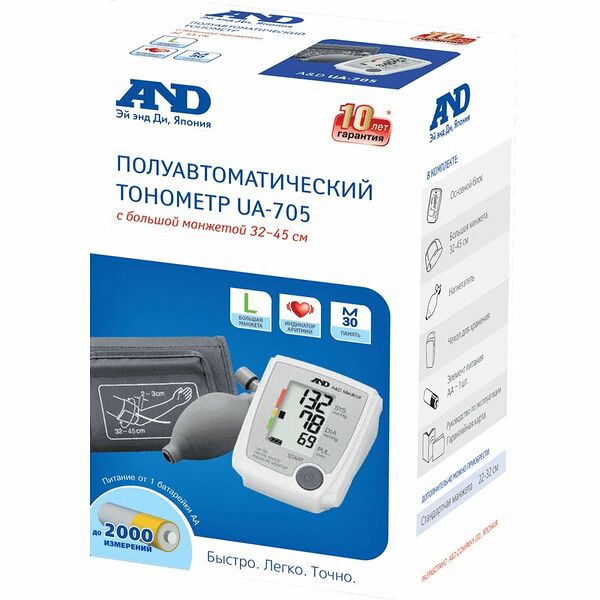 Тонометр AND UA-705 L полуавтоматический с увеличенной манжетой