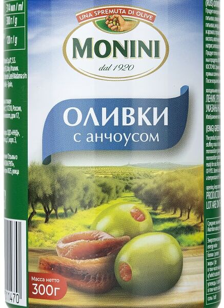 Оливки Monini с анчоусом 300г