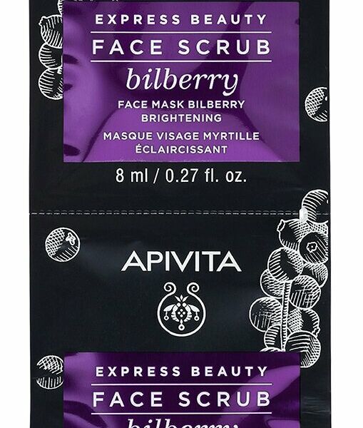 APIVITA Express Beauity Scrab Скраб для лица, улучшающий цвет лица, с черникой, 2х8 мл