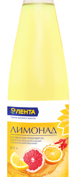 Напиток ЛЕНТА Лимонад со вкусом грейпфрута сильногазированный, 0.5л