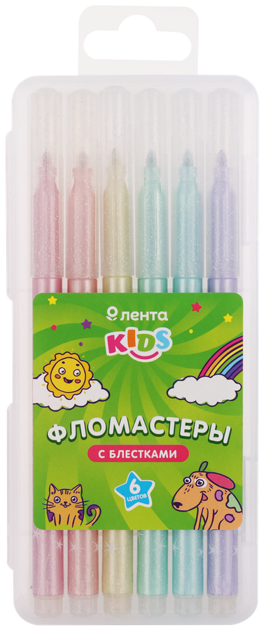 

Набор фломастеров ЛЕНТА KIDS с глиттером, 6 цветов, 6шт