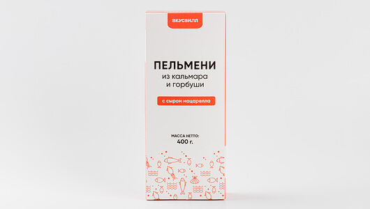 Пельмени из кальмара и горбуши с сыром моцарелла, Продукт замороженный 