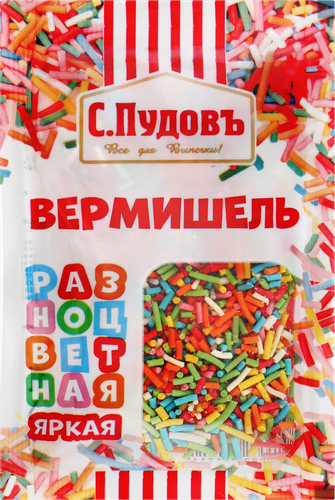 

Посыпка кондитерская С.ПУДОВЪ Вермишель разноцветная, яркая, 10г