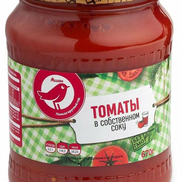 Томаты АШАН Красная птица очищенные в собственном соку