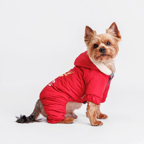 Комбинезон с оленем для собак, M, красный