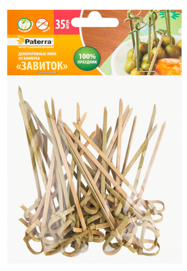 

Пики декоративные Paterra из бамбука Завитки, 35 шт