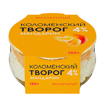 

Творог Коломенский рассыпчатый с наполнителем Мандарин с мдж 4% 150 г