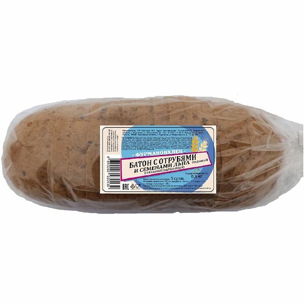 Батон Фурмановхлеб с отрубями и семенами льна подовый нарезка