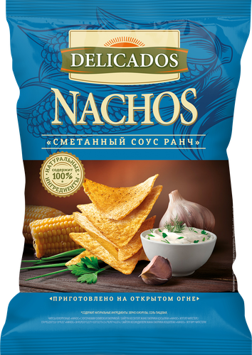 

Чипсы кукурузные Delicados Nachos со вкусом соуса Ранч 150 г