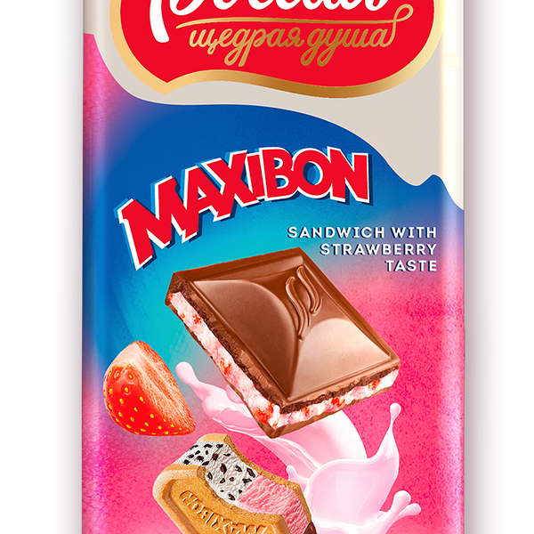 Шоколад молочный Россия - Щедрая душа! Maxibon со вкусом Клубники и печеньем 80г