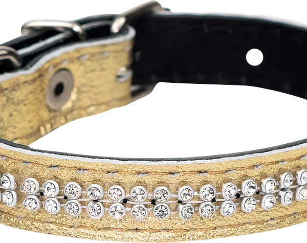 Ошейник кожаный ЛЕНТА 15мм обхват 17–27см со стразами 2х-слойный цветной