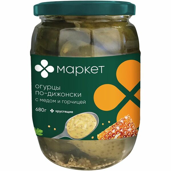 Огурцы По-Дижонски с мёдом и горчицей целые маринованные Маркет Перекрёсток, 680г
