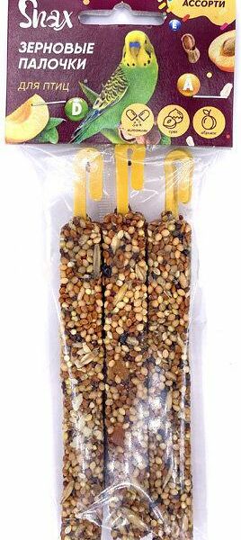 Snax Зерновые палочки для птиц ассорти (овощи, тропические фрукты, орех), 3 шт.
